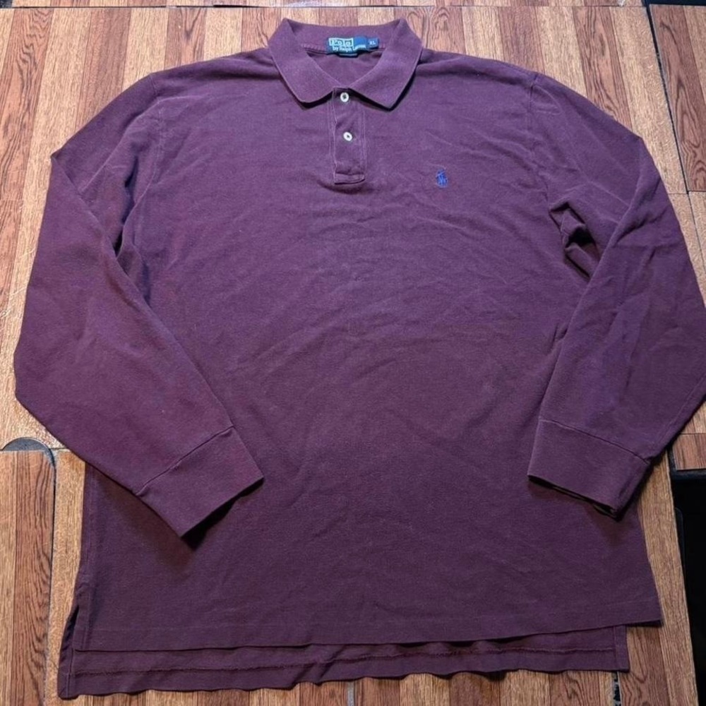 Polo Ralph Lauren Burgundy Red Vtg Button Dress Sleeve Polo Shirt XL